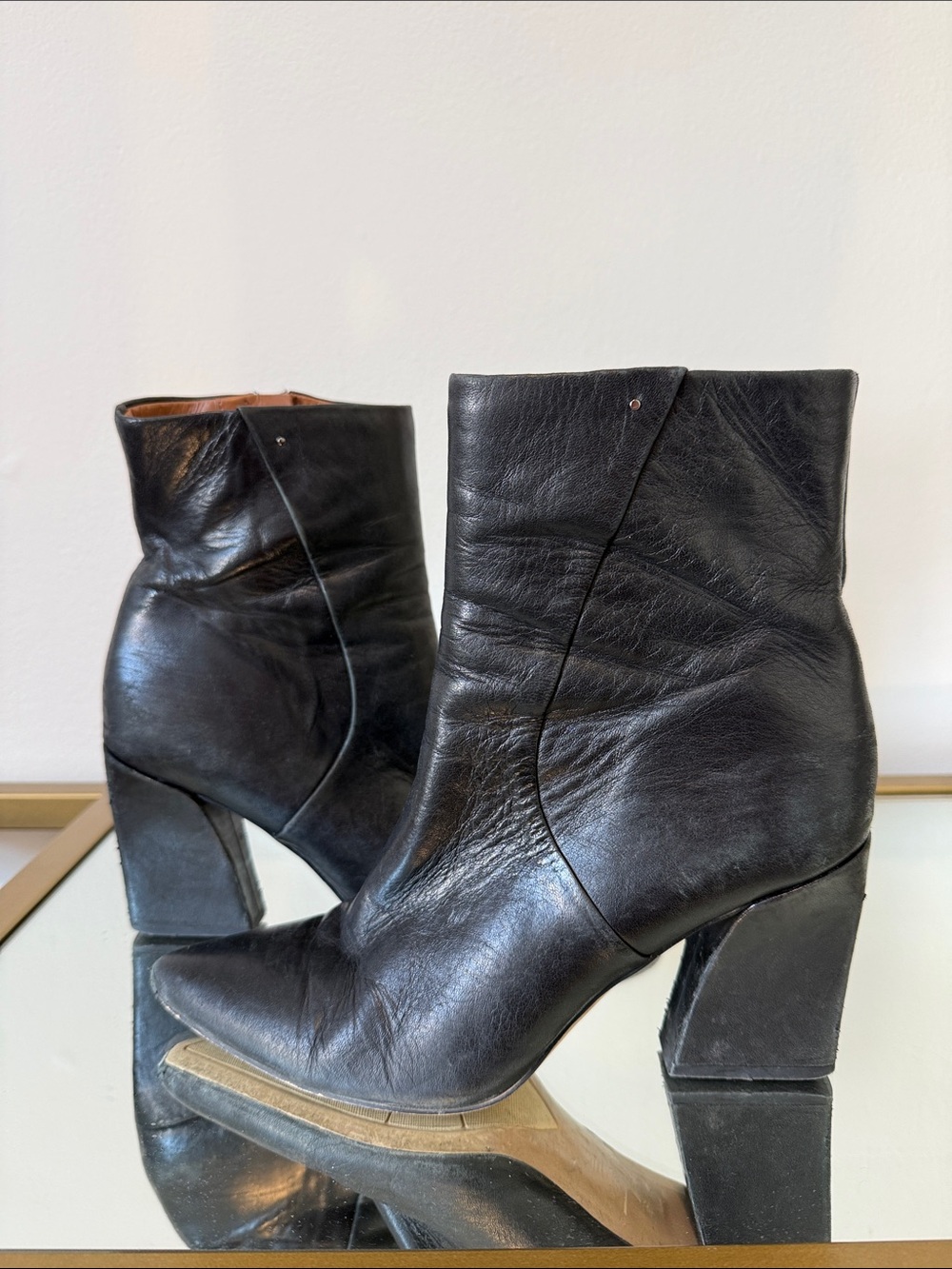 Franco Sarto Black Leather Pointed-Toe Ankle Boots